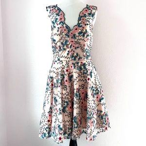 Jodi Kristopher Nude Embroidered Floral Lace Party Dress